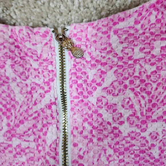 Lilly Pulitzer Girls Pink White Jacquard Shift Dress Soutache Trim Size S 6-6X - Picture 6 of 8